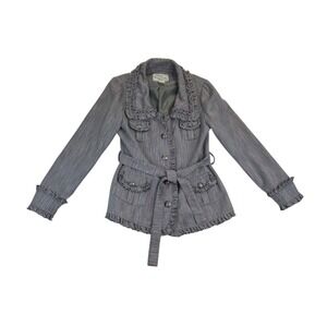 Nick and Mo Jacket Womens Large Gray Multicolor Ruffle Fringe Belted Lined